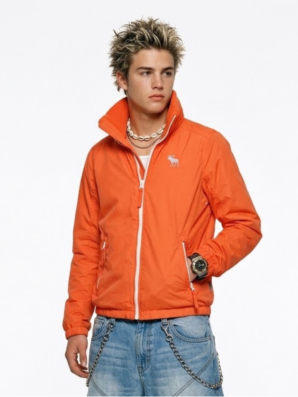Y2K A&F Mock Neck Windbreaker Moose Neon Bold Dopamine Dressing Preppy Gorpcore